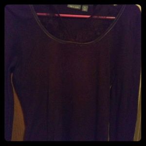 Brown LS sweater w/ lace details, size medium